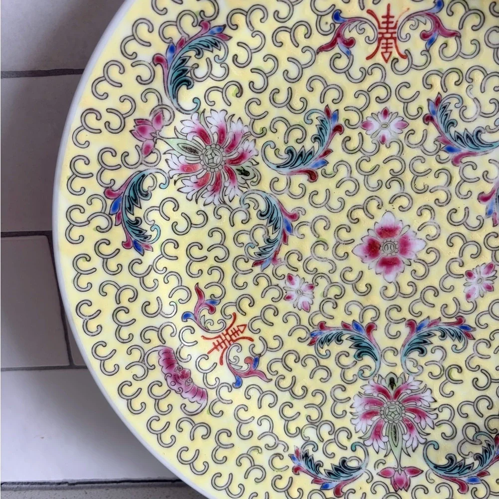 1960’s Vintage Chinese Porcelain Jingdezhen 10” Dinner Plate set of two yellow